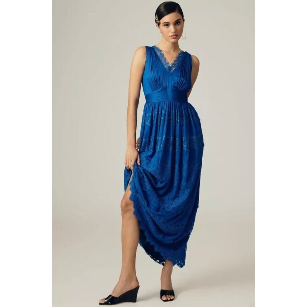 Let Me Be for Anthropologie Blue Lace Maxi Dress | Size Small